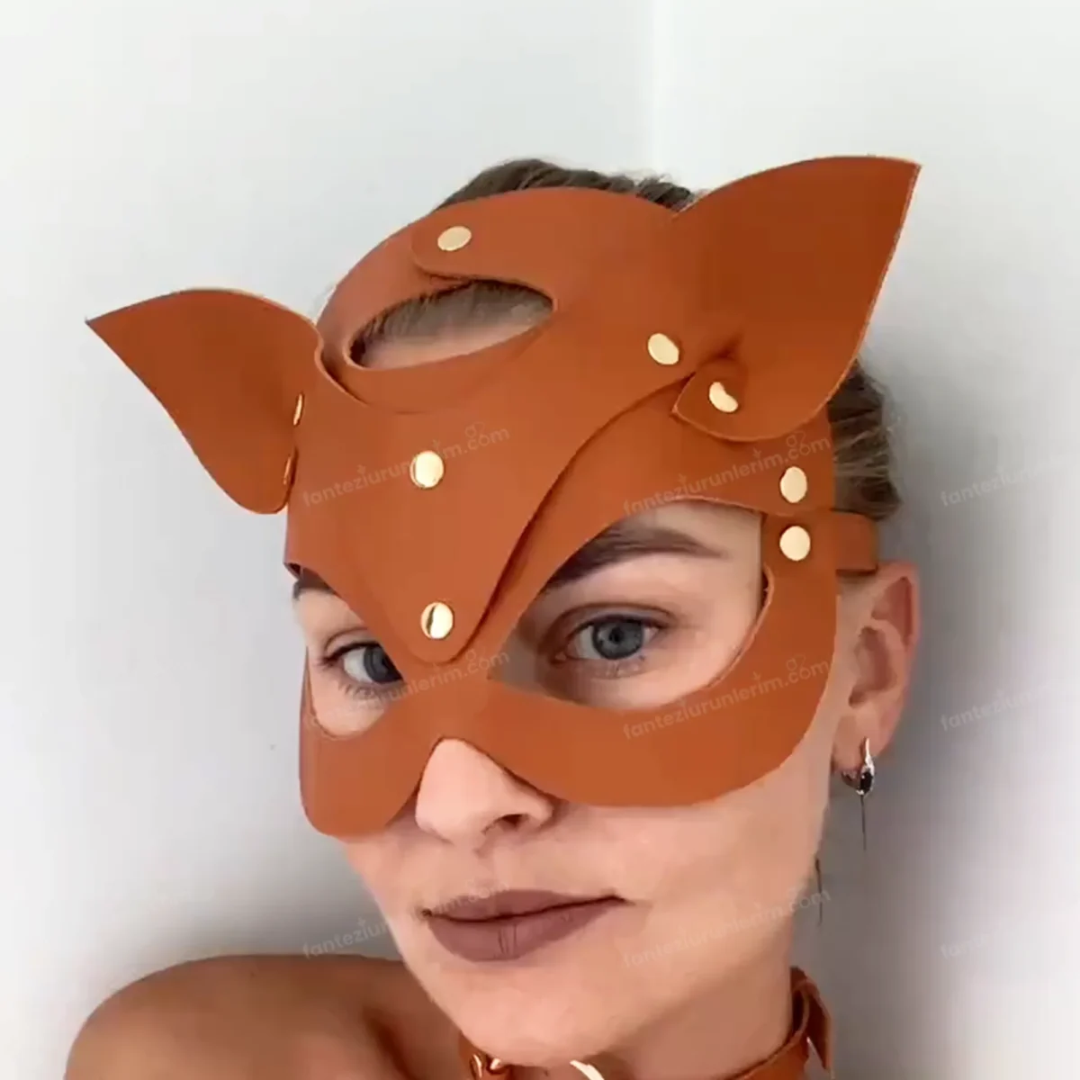 Fantezi Maske - Deri Kedi Maskesi - Görsel 3