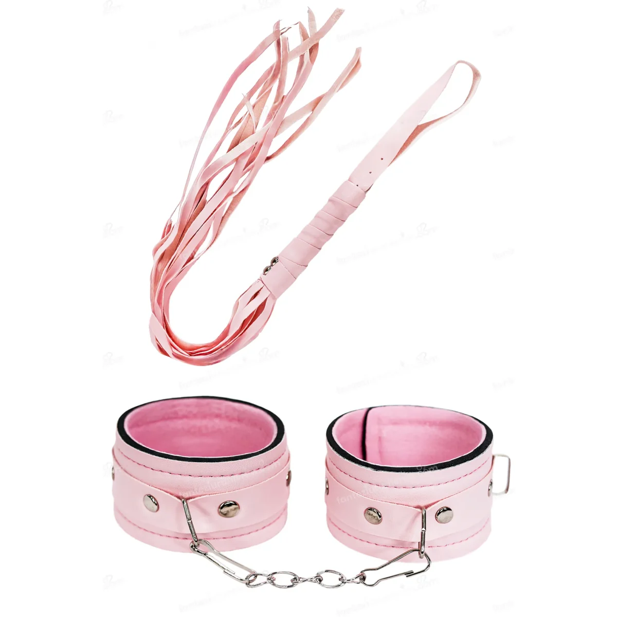 Fantezi Aletleri - Seks Kelepçesi ve Deri Kırbaç Seti - Pembe - Görsel 1