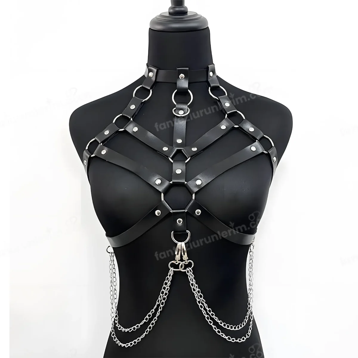 Fantezi İç Giyim - Pembe Deri Harness - Görsel 6